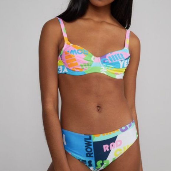 NEW NWT Cynthia Rowley Lola Good Vibes Graphic Bikini Top Bra Bralette Medium - Picture 12 of 15